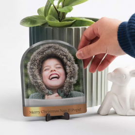 Wooden Photo Snow Globe on display stand